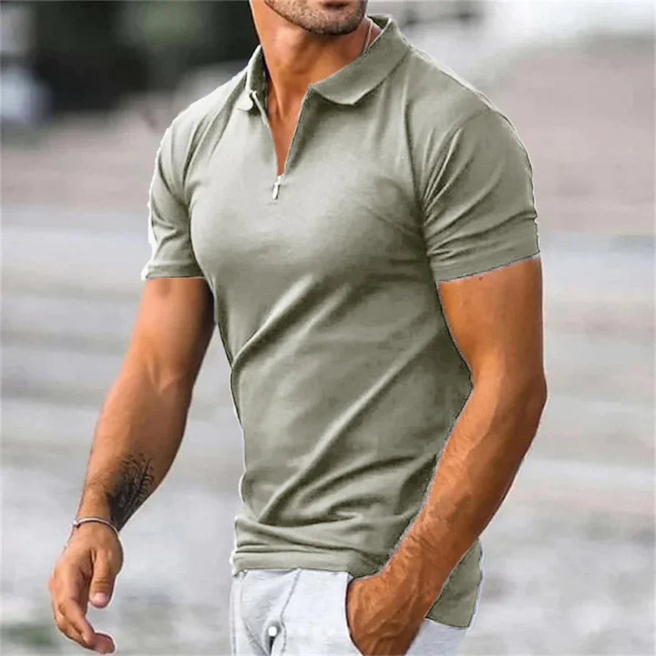 Comfortable men's knit polo shirt with quarter-zip. Elegant and versatile for spring & summer everyday style.