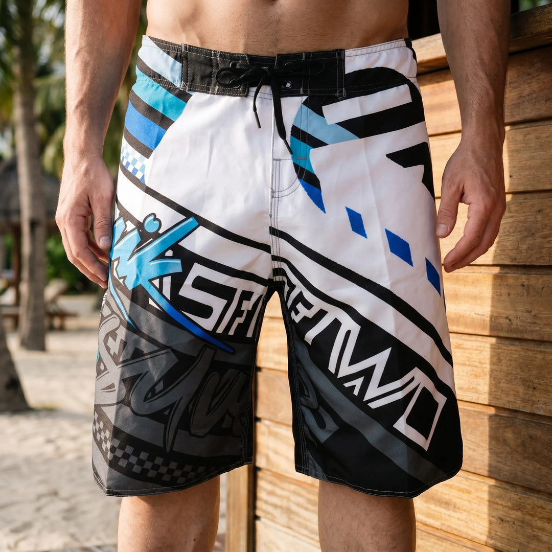 Men's quick-dry printed swim shorts for beach & pool. Ideal summer swimwear & vacation board shorts.