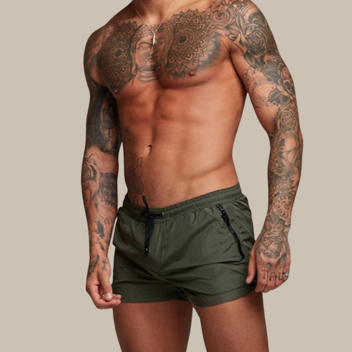 Fashionable men's quick-dry stretch swim trunks, offering ultimate comfort & style for summer.
