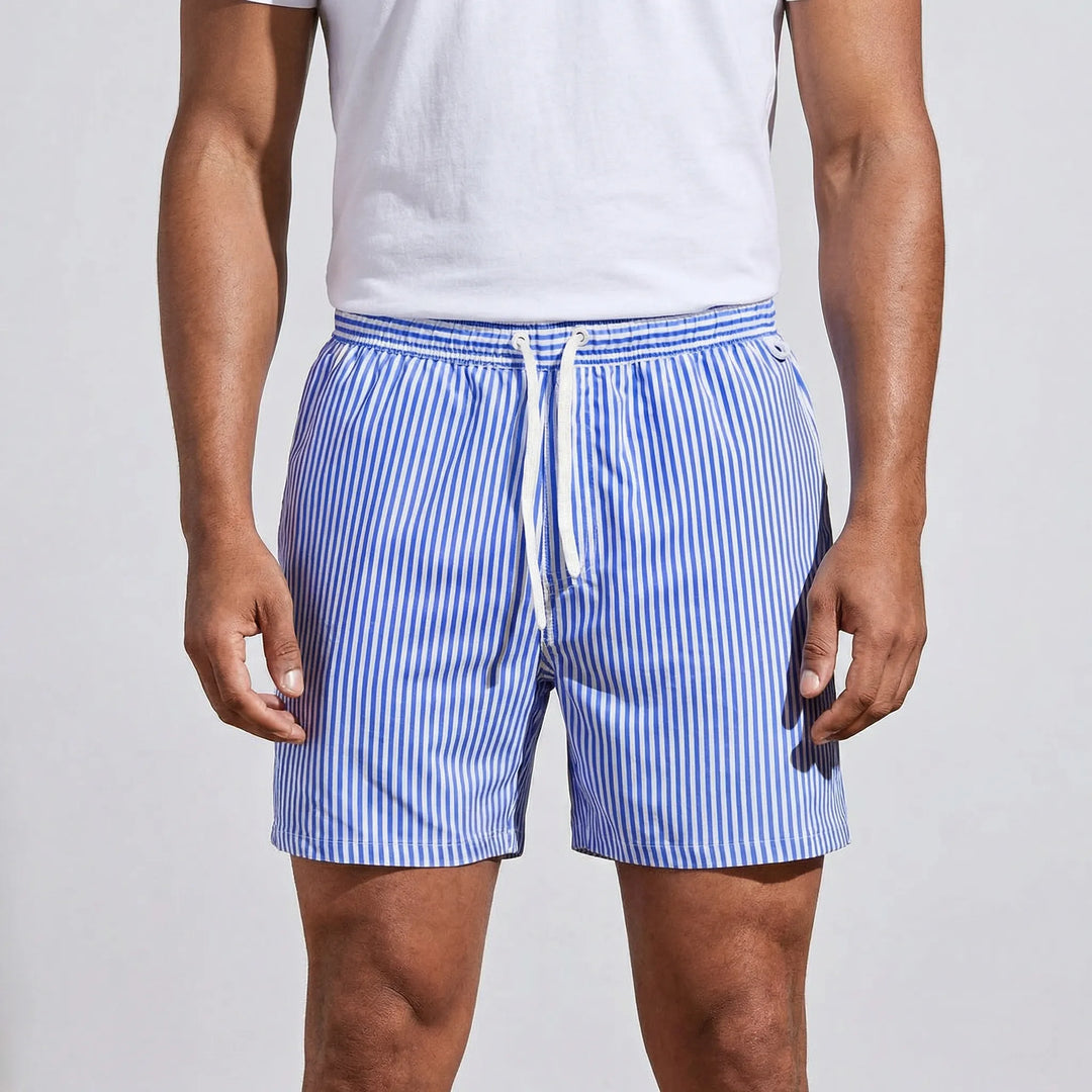Poolside style: Men's striped quick-dry swim shorts for ultimate comfort.