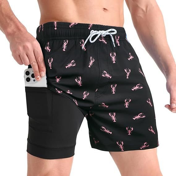 Comfortable men's quick-dry swim shorts, featuring a compression liner, perfect for summer vacation.