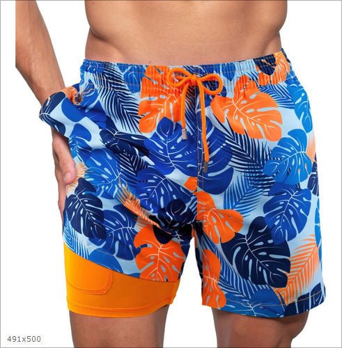 Men's quick-dry swim shorts with compression liner, essential activewear for your tropical vacation.