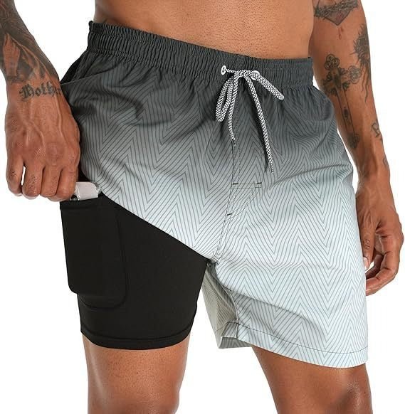 Durable men's quick-dry summer shorts, featuring a compression liner for active beach days.