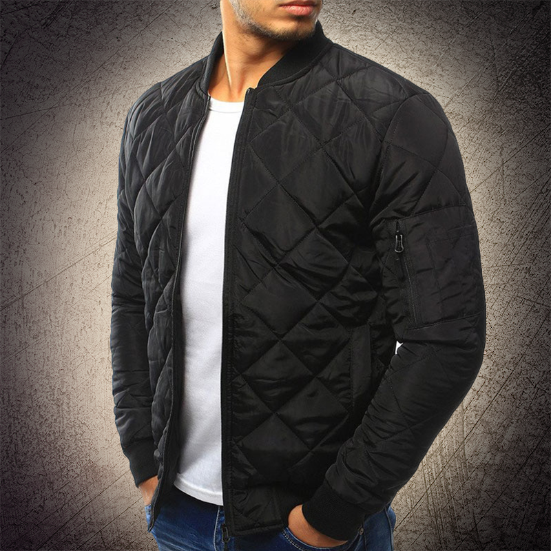 Men's quilted lightweight bomber jacket in black, ideal for casual and modern outerwear.