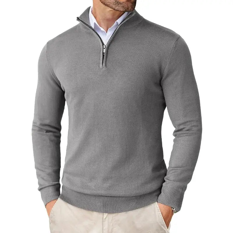 Classic style men's half-zip pullover sweater, offering a comfortable, refined, and versatile look.