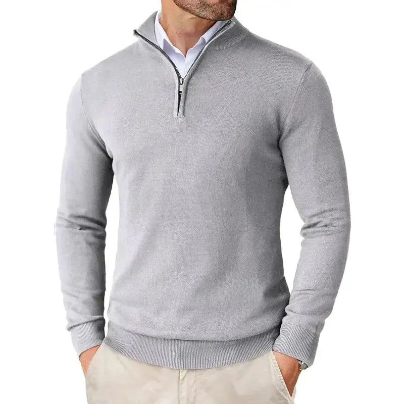 Men's half-zip sweater for layering; a comfortable, all-season pullover with a refined casual style.
