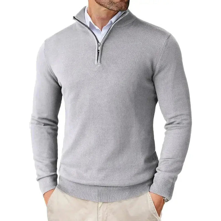 Men's half-zip sweater for layering; a comfortable, all-season pullover with a refined casual style.