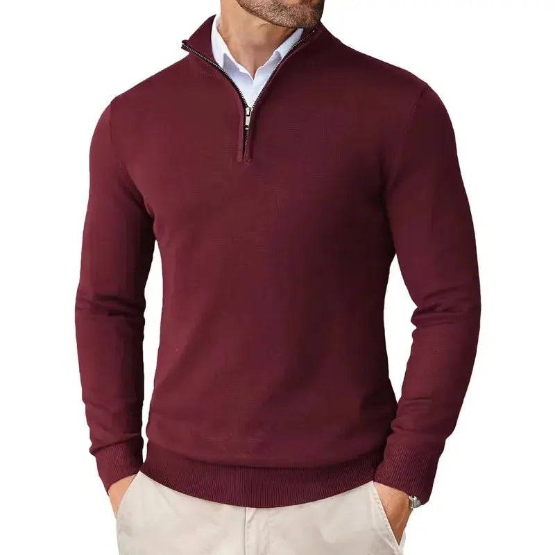 Effortless men's half-zip sweater, a classic pullover for refined casual and all-season wear.