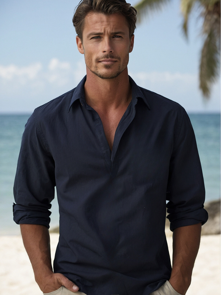 Men's regular fit casual long sleeve button-up shirt, ideal for summer fashion.