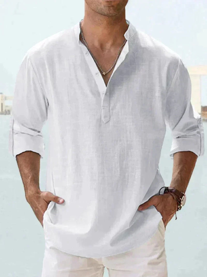 Men's lightweight long sleeve casual button-up shirt, regular fit for beach or summer vacation.