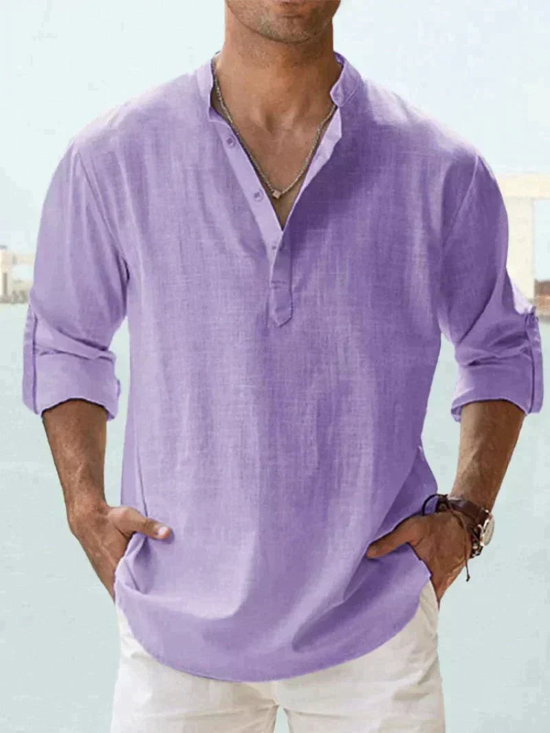 Stylish men's regular fit long sleeve button-up shirt, perfect casual top for summer fashion.