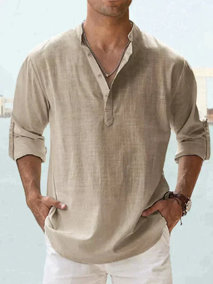 Men's regular fit long sleeve button-up shirt, lightweight fabric, ideal for summer fashion.