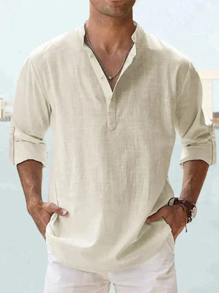 Summer fashion men's long sleeve button-up shirt, casual regular fit, perfect for vacation.