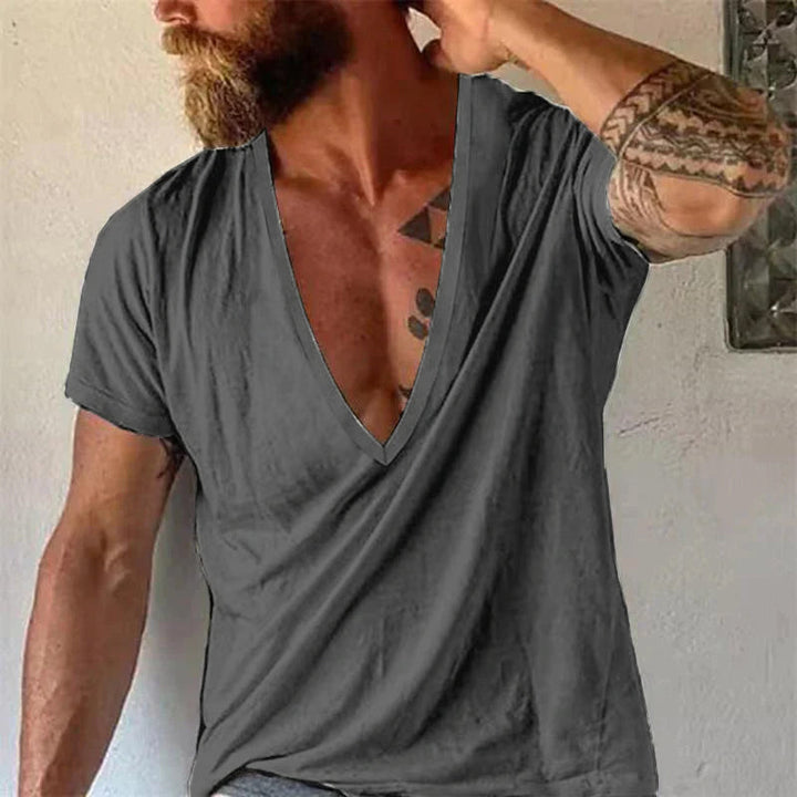 Relaxed fit men's V-neck t-shirt, short sleeve, ideal for casual wear & minimalist style.