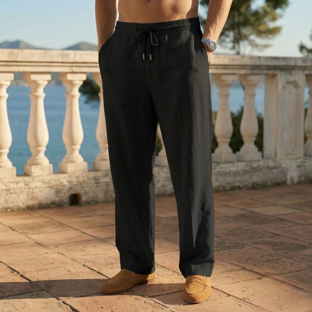 Stylish men's casual pants with a relaxed fit & drawstring waist, essential for everyday comfort.