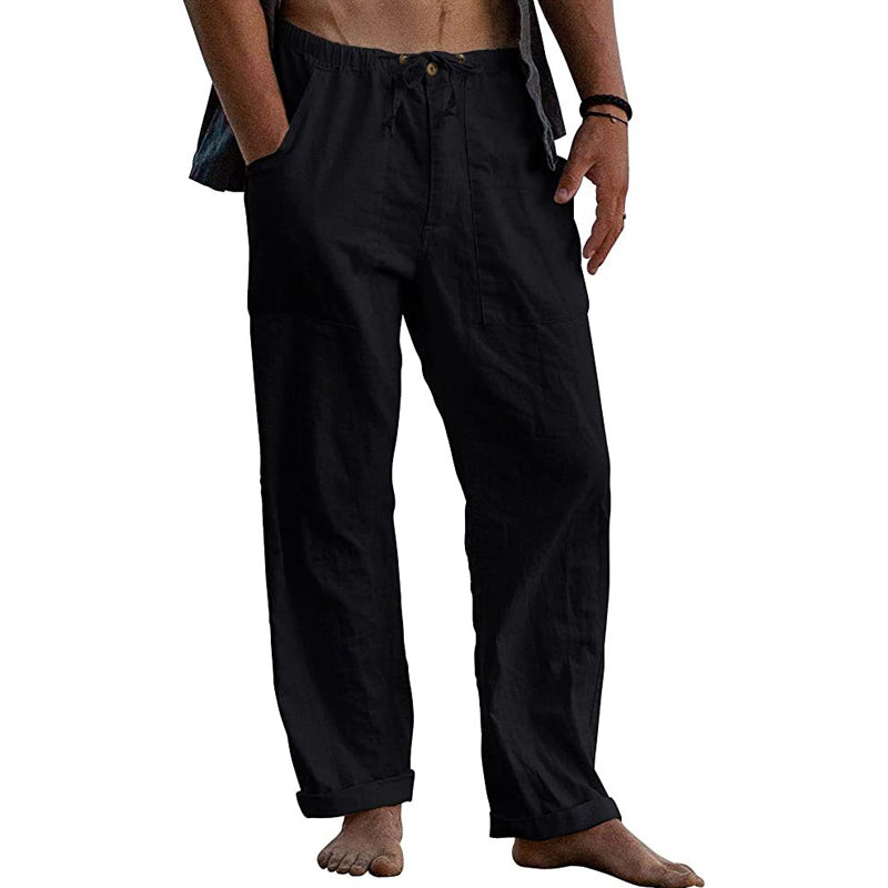 Relaxed fit men's beach pants with drawstring waist, perfect for warm weather comfort.