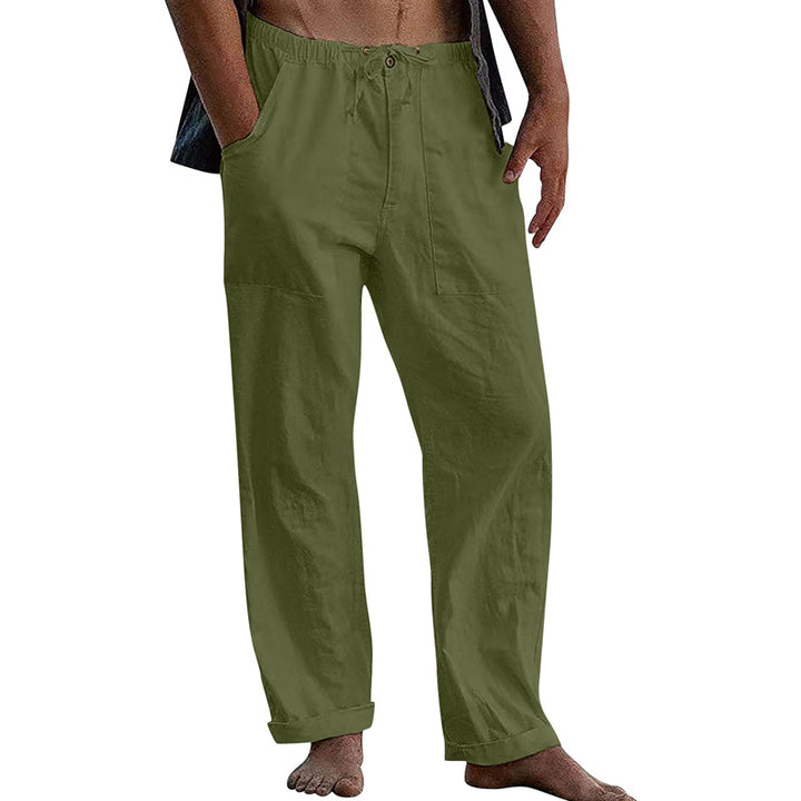 Soft gray men's relaxed fit summer pants, lightweight and breathable for casual wear.