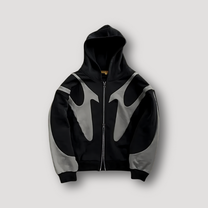 Men's relaxed fit fashion zip-up hoodie in charcoal grey, perfect for streetwear and casual layering.