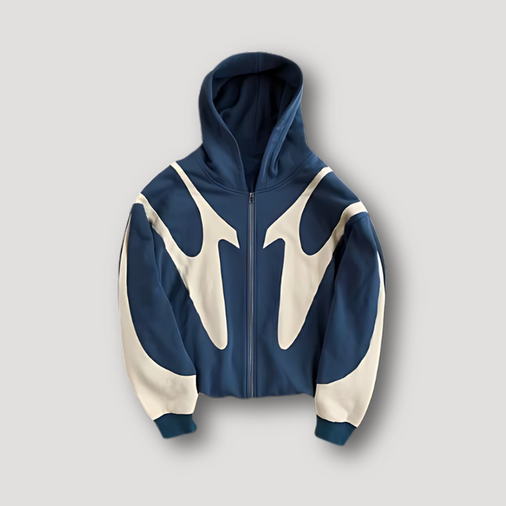 Front view of a men's modern style relaxed fit zip hoodie, ideal casual outerwear or layering apparel.
