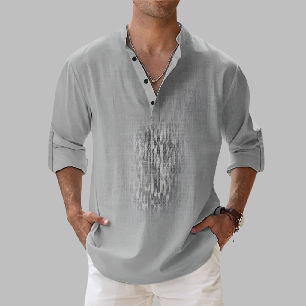 Stylish men's relaxed fit long-sleeve button-down shirt, perfect for versatile summer casual wear.