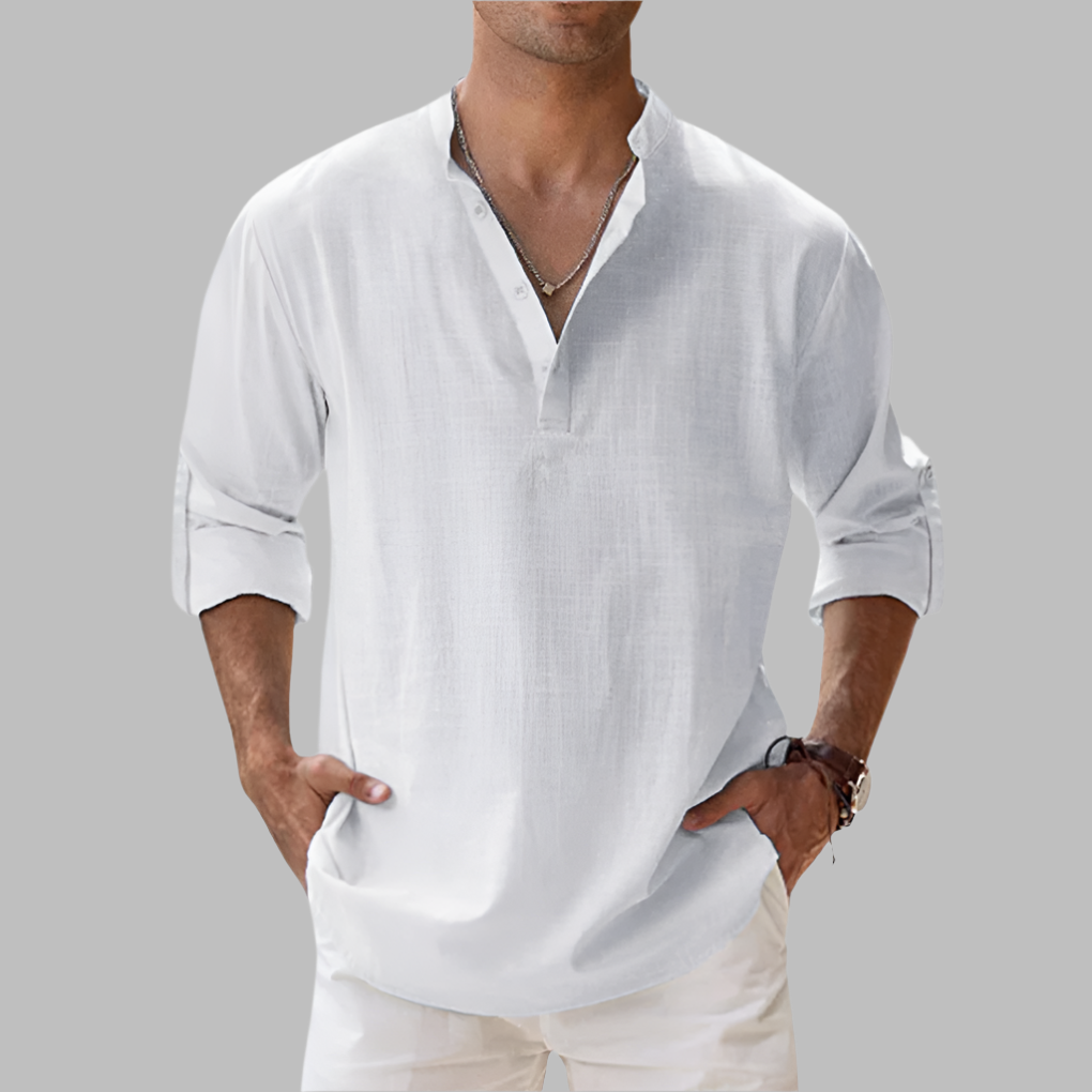 Men's collared button-down shirt with a relaxed fit, ideal for summer and spring casual wear.