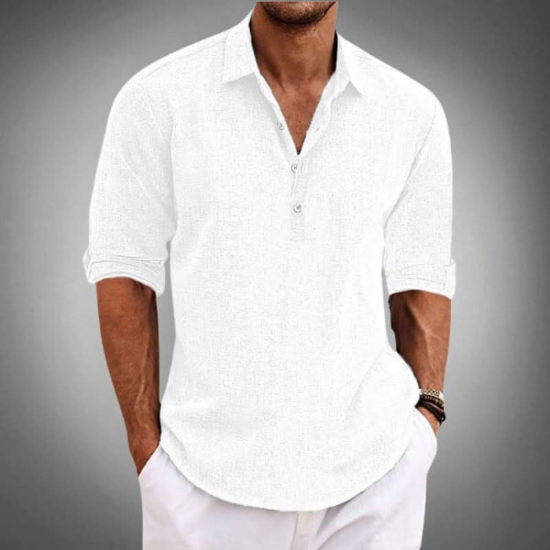 Men's casual long sleeve Henley shirt in a relaxed fit, great for comfortable spring and summer everyday wear.