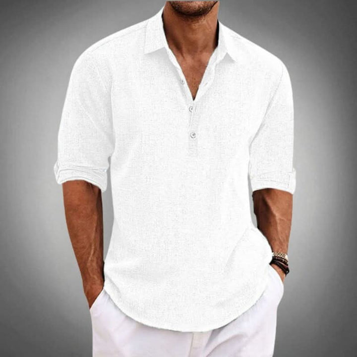 Men's casual long sleeve Henley shirt in a relaxed fit, great for comfortable spring and summer everyday wear.