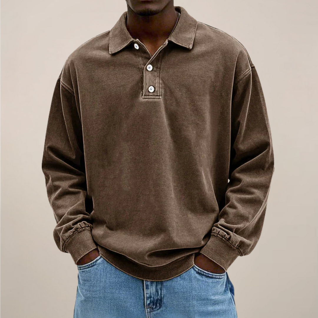 Stylish men's long sleeve polo shirt with button placket. Essential for smart casual and everyday fashion.