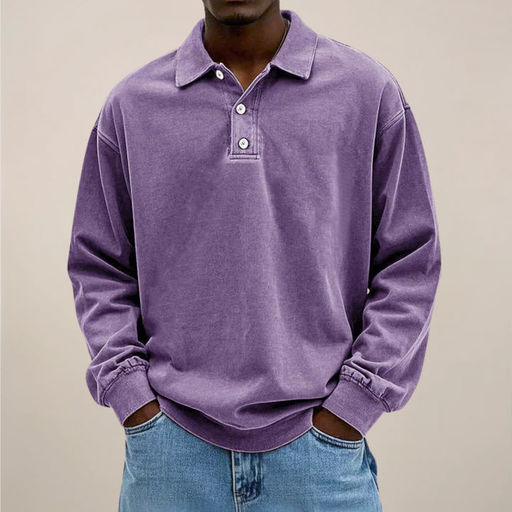 Textured long sleeve men's polo shirt, relaxed fit, offering classic style for casual & smart casual looks.