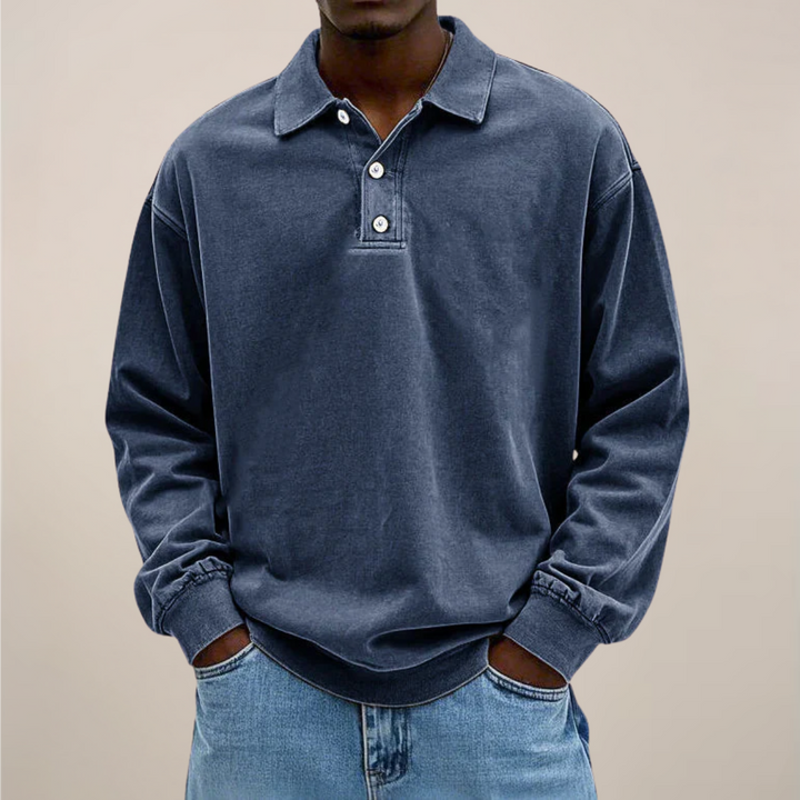 Men's fashion long sleeve polo shirt, smart casual essential. Comfortable & versatile for various occasions.