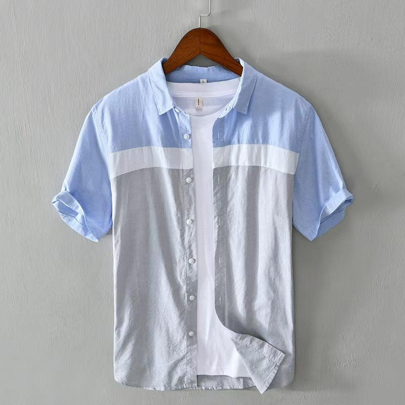 Men's relaxed fit short sleeve shirt with contrast panel detail, modern style, great for casual everyday wear.