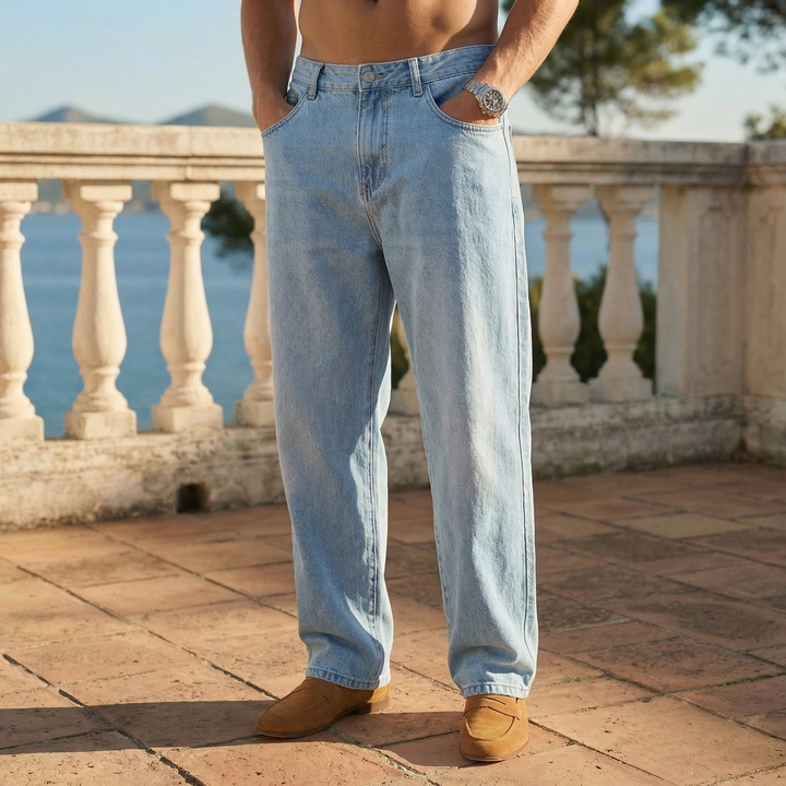 Versatile men's relaxed fit straight leg denim jeans, perfect casual bottoms for everyday style.