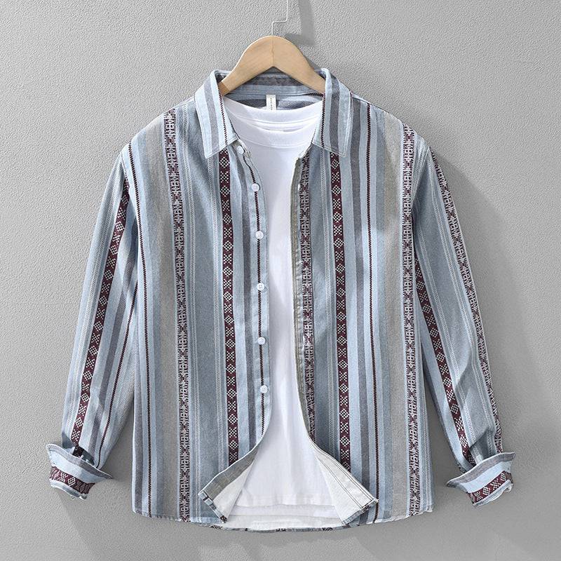 Relaxed fit men's striped shirt in textured Medina fabric. Versatile casual button-down for spring, summer & everyday.