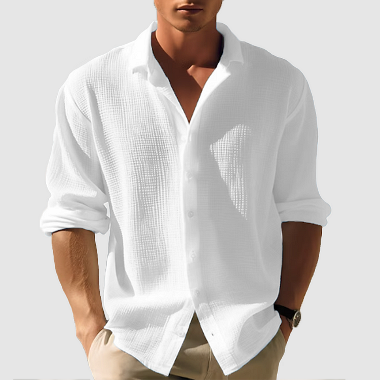 Lightweight men's summer shirt, relaxed fit button-down, perfect for cool comfort & everyday wear.