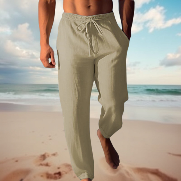 Men's casual drawstring summer pants; relaxed fit design perfect for vacation, beach, and warm days.