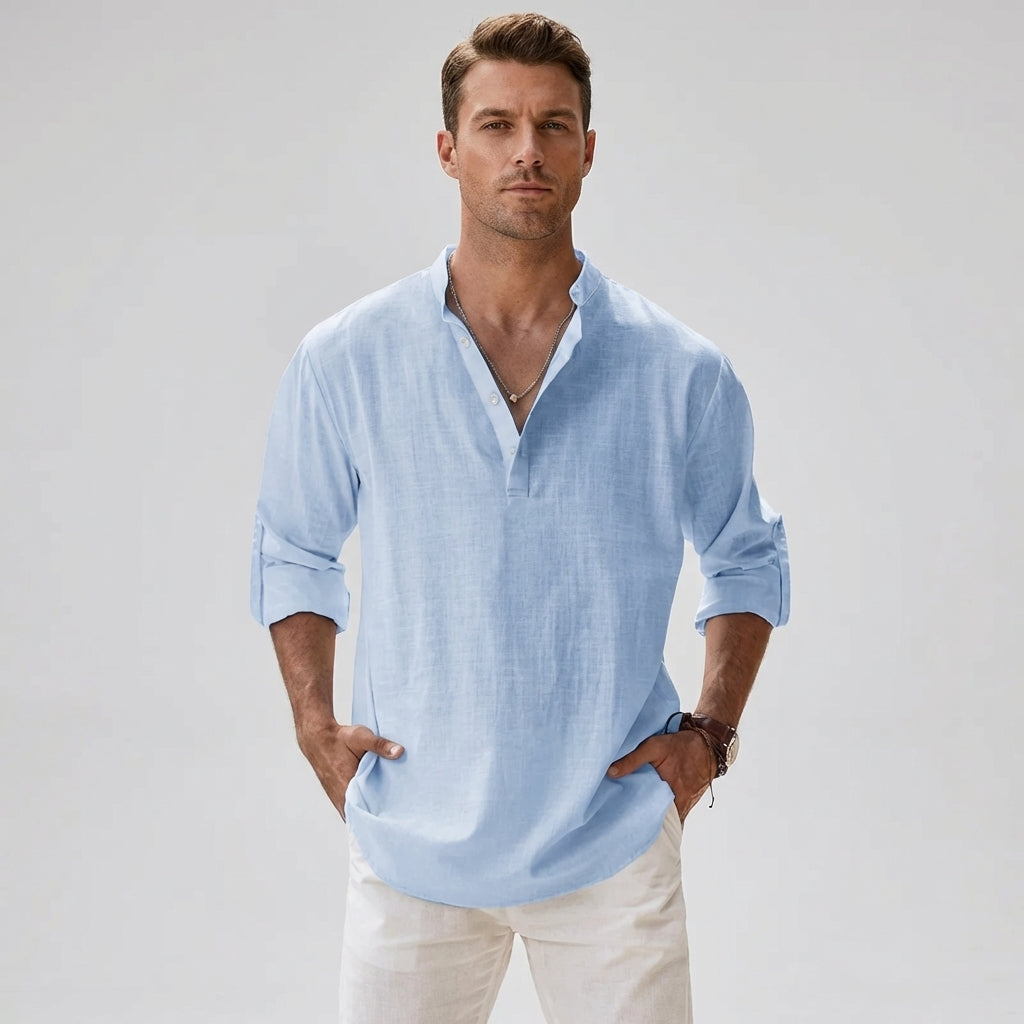 Men's relaxed fit summer shirt. Breathable, stylish, and lightweight button-down for casual wear.