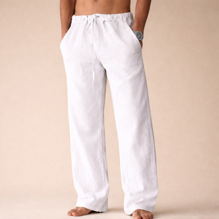 Men's relaxed fit summer trousers, lightweight & comfortable for casual warm weather style or vacation outfits.