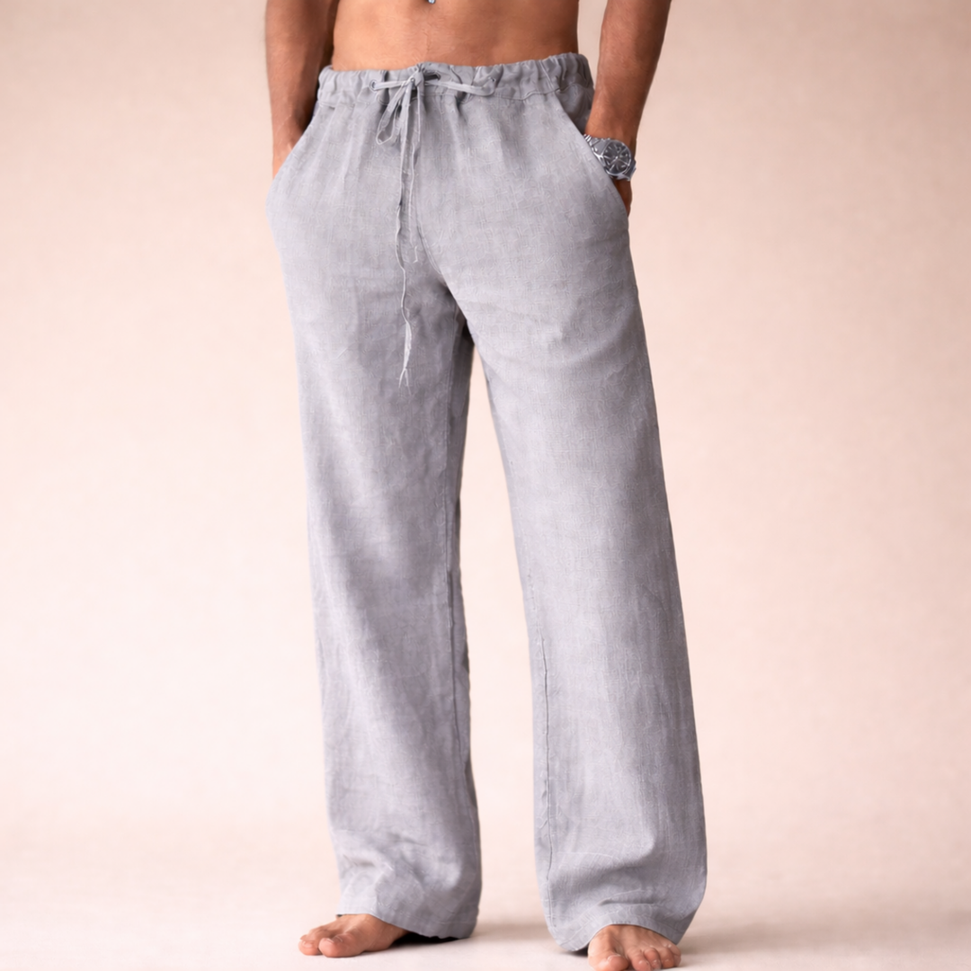 Comfortable men's casual trousers, relaxed fit, perfect lightweight pants for summer, lounge, or beach vacations.