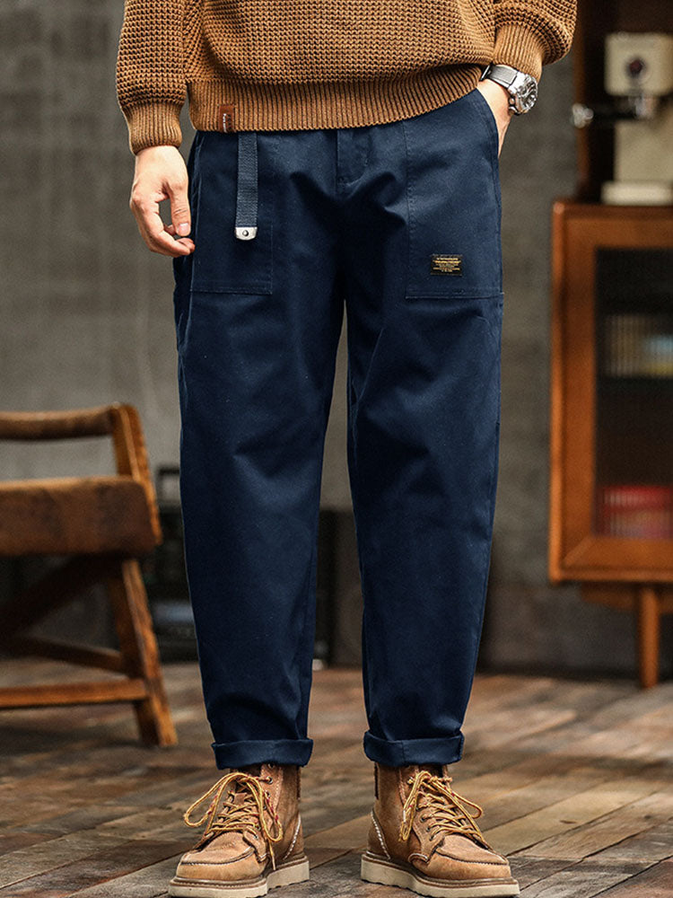 Men's relaxed fit utility pants in classic khaki, perfect for versatile everyday casual wear and modern style.