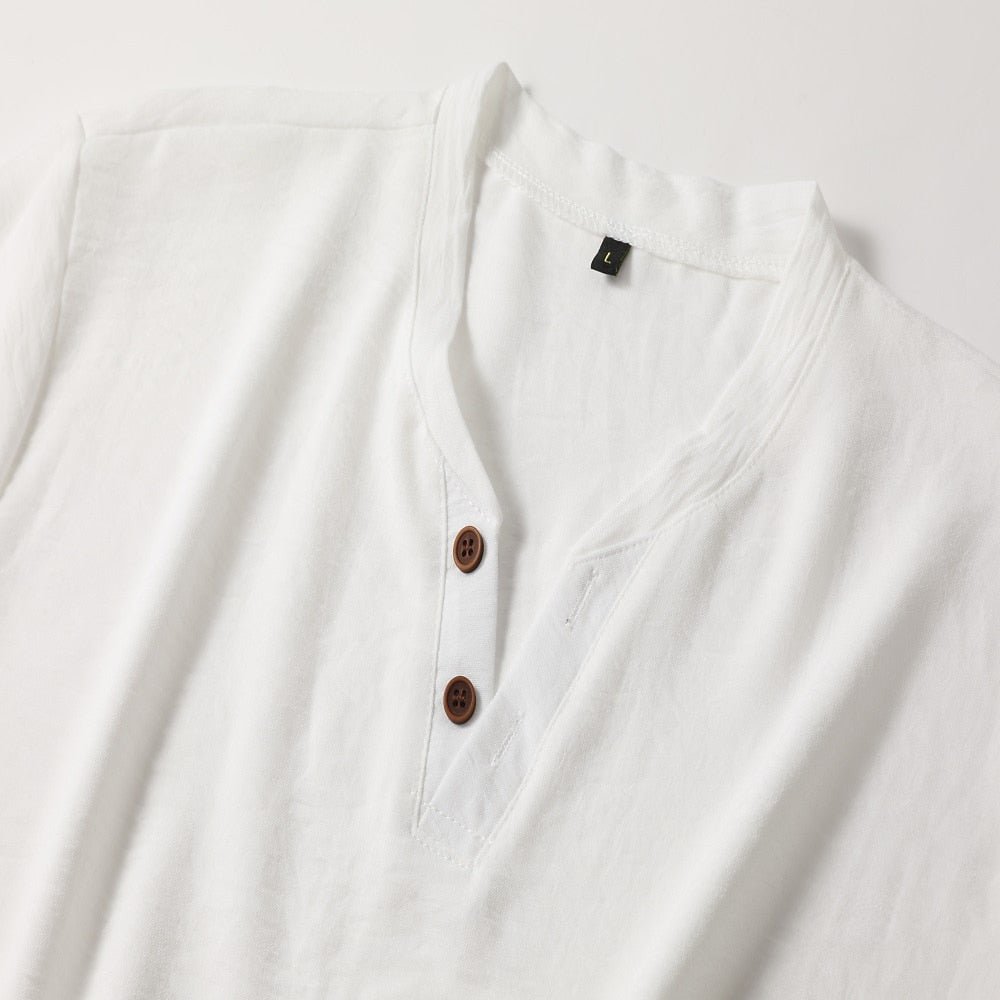 White men's relaxed fit V-neck t-shirt, short sleeve & soft fabric, essential for summer casual comfort.