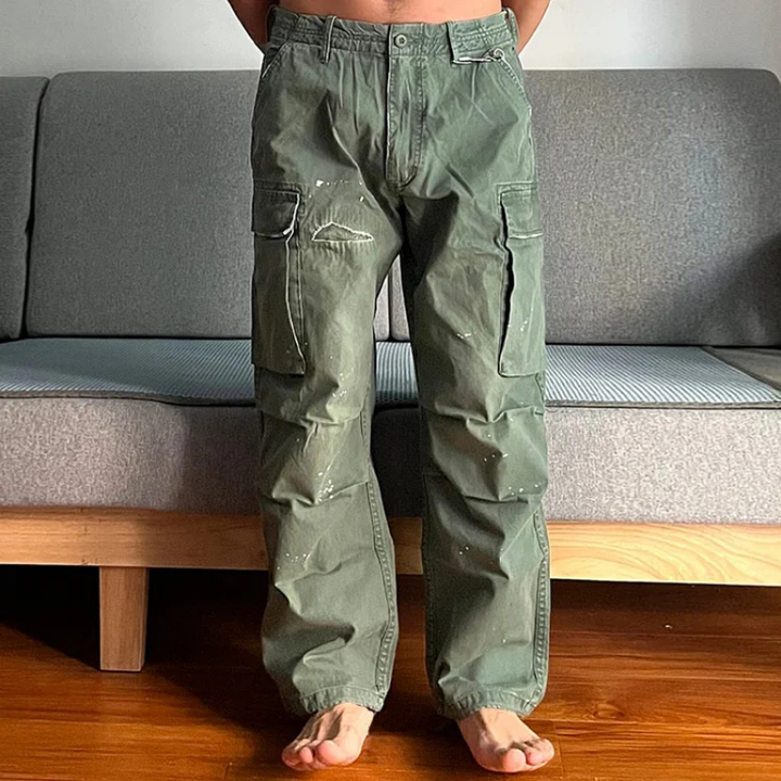 Durable men's relaxed fit washed chino cargo pants with multiple utility pockets for everyday wear.