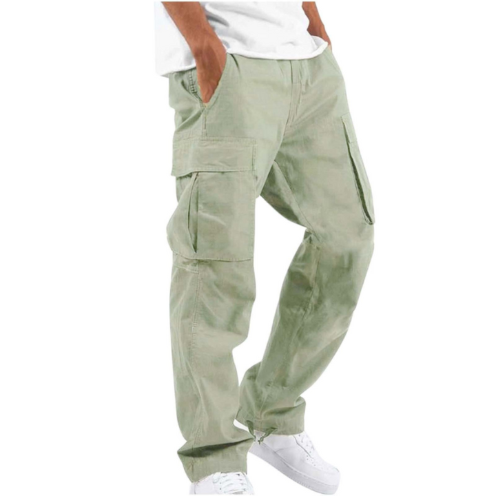 Stylish men's wide leg cargo pants, relaxed fit, ideal for streetwear, outdoor adventures, or versatile casual wear.