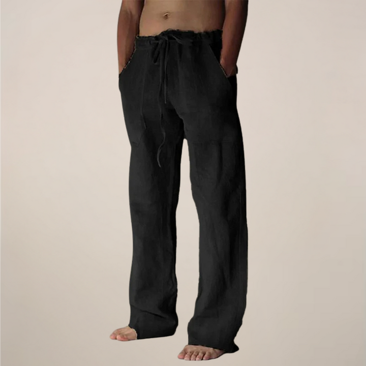 Comfortable men's wide leg pants for spring/summer, elastic waist, loose fit beach style.