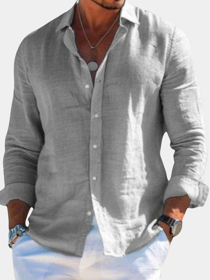 Men's relaxed long sleeve button shirt, versatile for casual & smart casual wear. Effortless style.