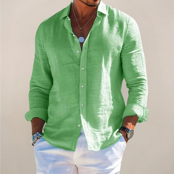 Stylish men's long sleeve button shirt, a relaxed fit top perfect for summer casual wear.