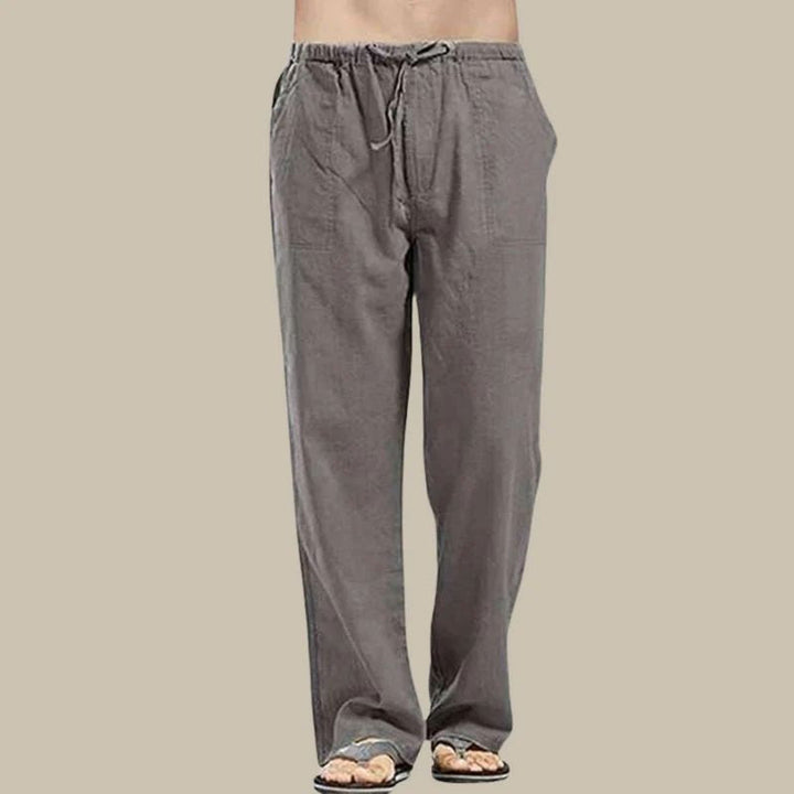 Men's straight-cut relaxed fit summer pants with drawstring, comfortable ankle-length for warm weather.