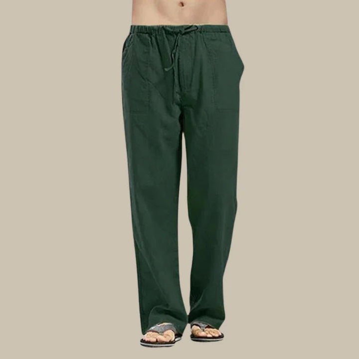 Men's fashion casual summer trousers, relaxed straight-cut drawstring design, comfortable for warm weather.