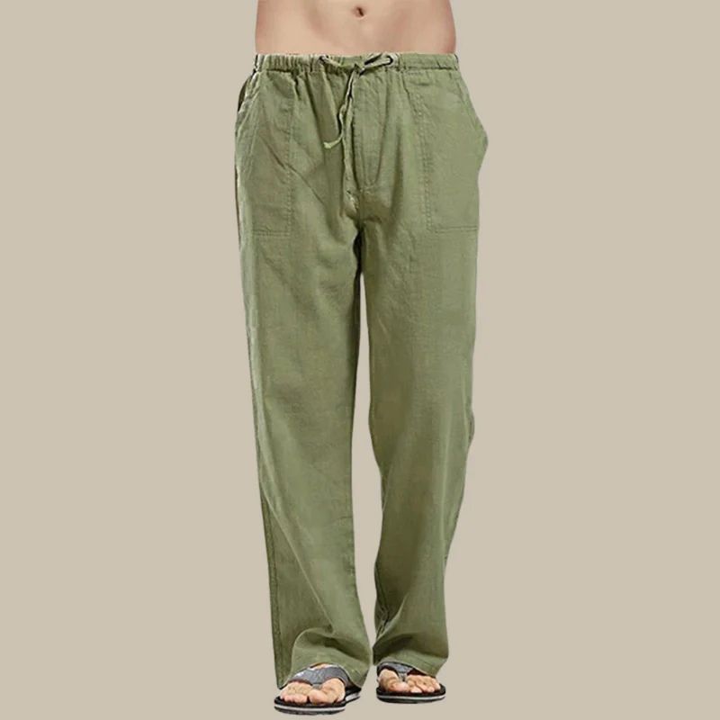 Men's relaxed fit ankle-length summer pants, straight-cut with drawstring, perfect for warm weather.