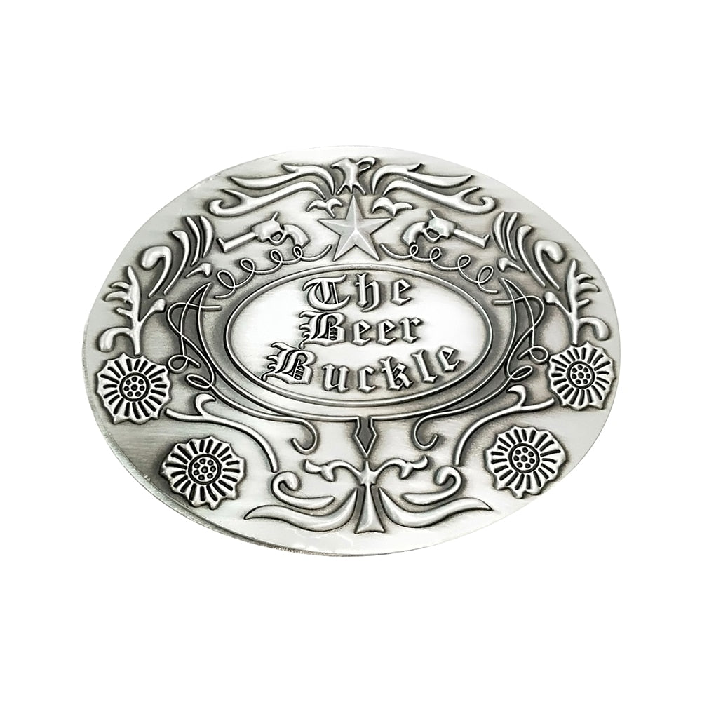 Men's hands-free retractable beer holder belt buckle, a fun party & festival accessory gadget.