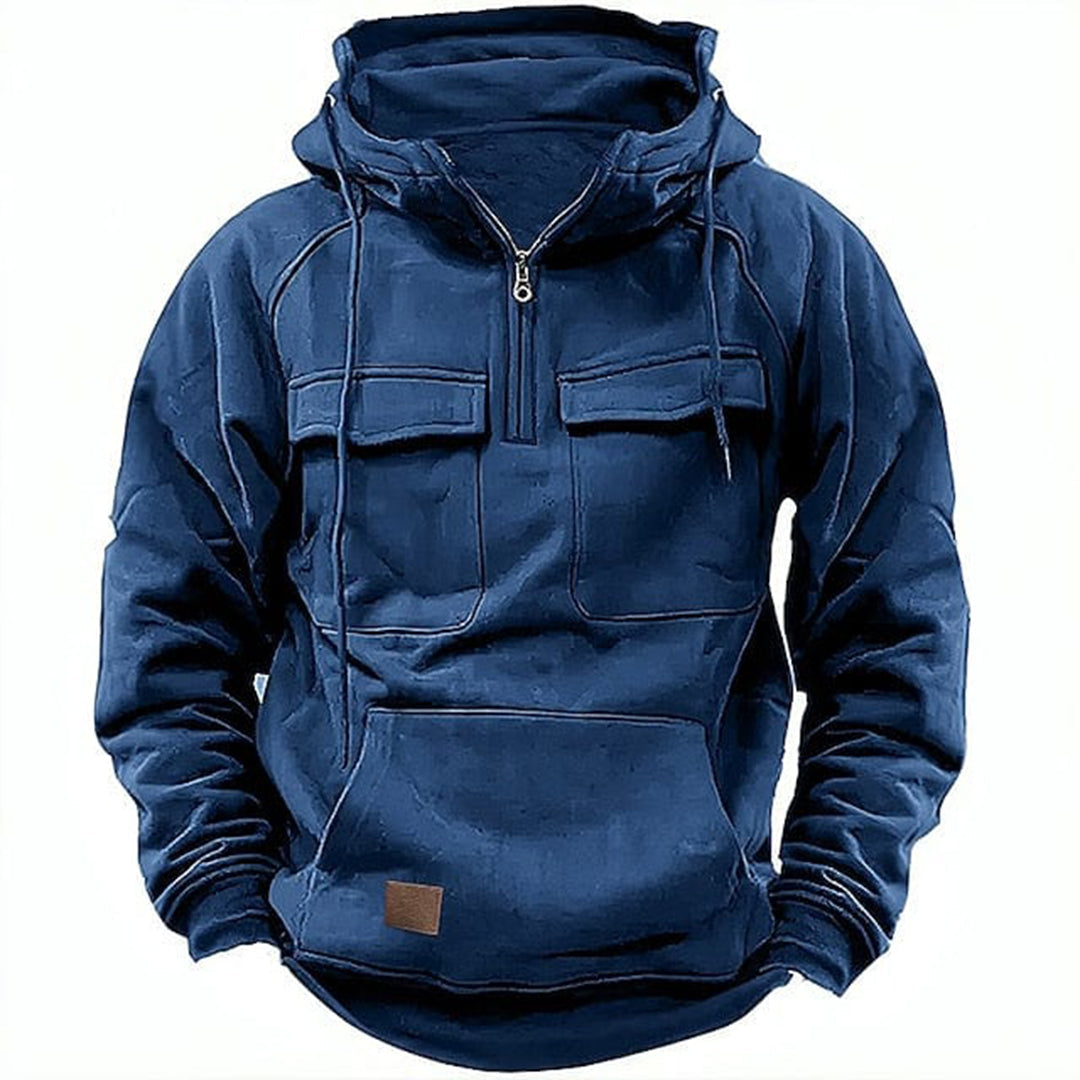 Stylish men's retro hoodie, full zip, rugged comfort for everyday casual wear & men's fashion.